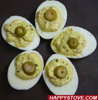 Olives and Mustard Deviled Eggs - By happystove.com