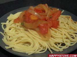 Fresh Tomatoes, Anchovies and Capers Spaghetti - By happystove.com