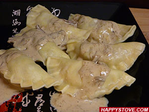 Porcini and Ground Beef Filled Dumplings in Mushroom Sauce - By happystove.com
